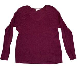 Gap Women's Sweater Large Burgundy V-Neck Knit Long Sleeve Pullover Casual